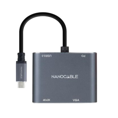 Conversor nanocable  usb tipo c a vga - hdmi - pd - usb 3.0 - 0.15m - macho - hembra - gris